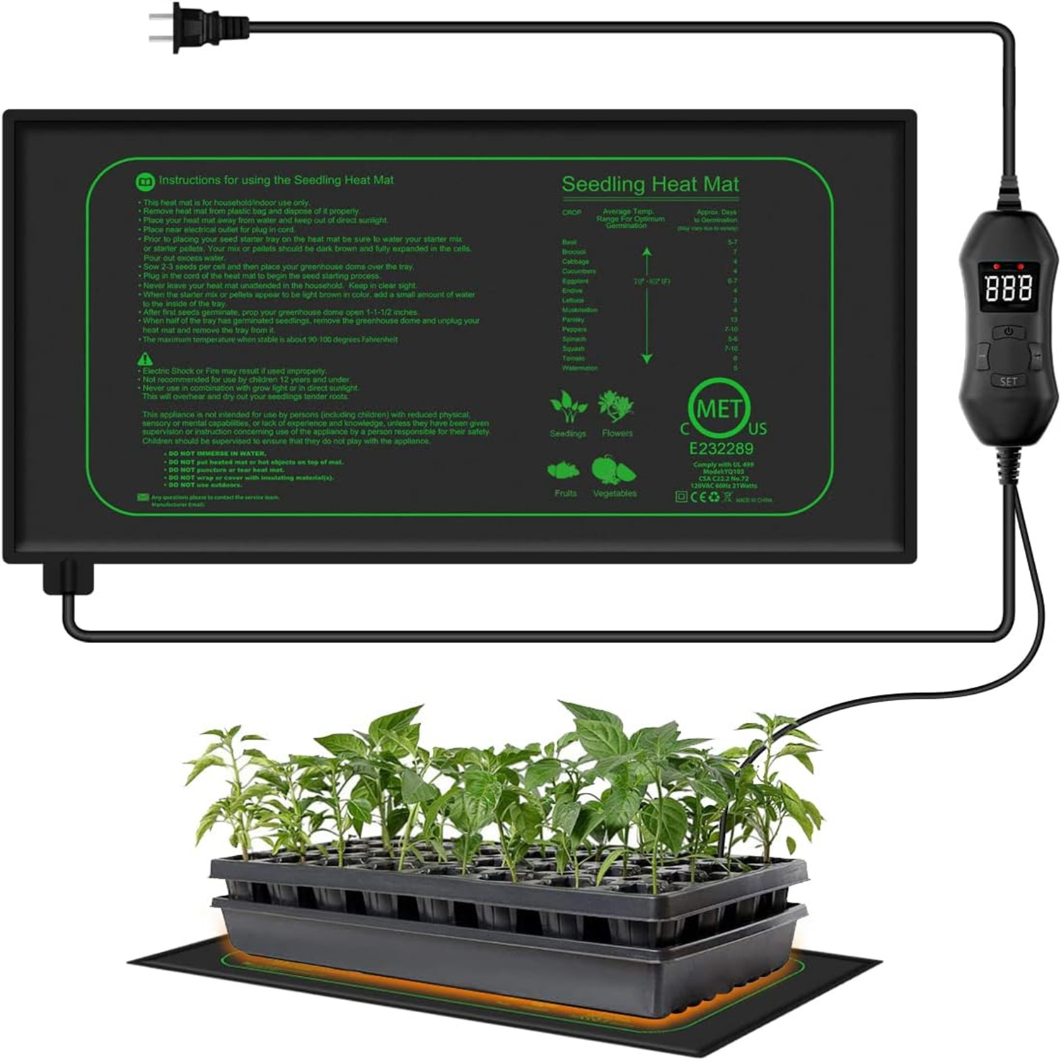Heat Mat Seedling - بساط تسخين للشتلات مع ترموستات رقمي،